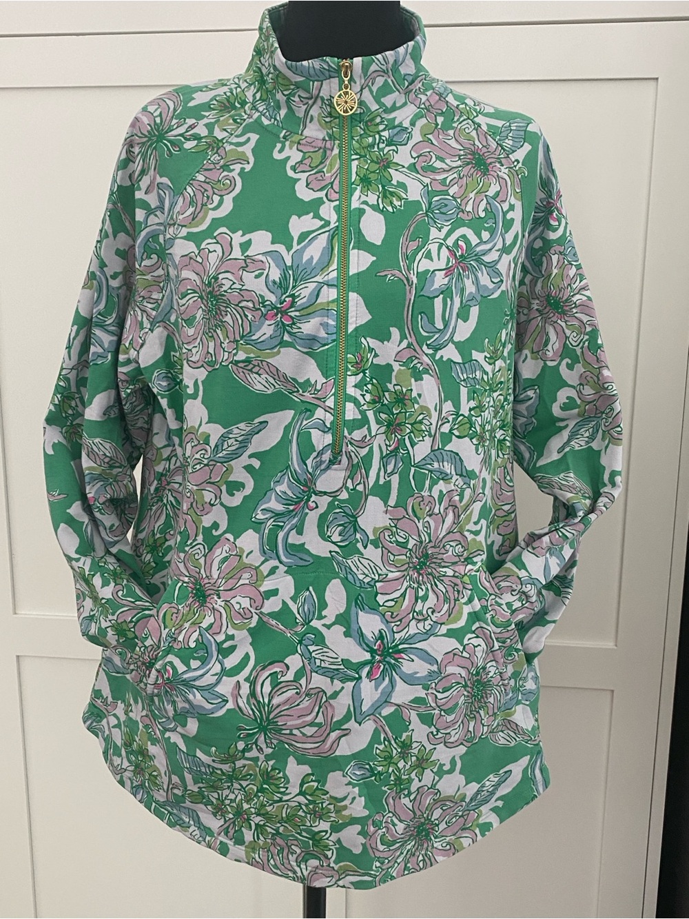 Lilly Pulitzer UPF 50+ Spearmint Blossom Views Skipper Popover Floral Half-Zip L